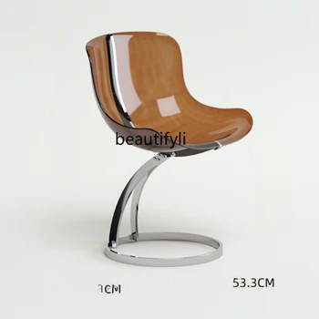 Akrilinė valgomojo kėdė Buitinio kremo stiliaus dizaineris Kūrybinis restoranas Atlošo kėdė Skaidri pakaba Kosmetinė kėdė