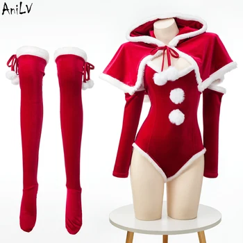 AniLV Anime grupė Kalėdinės uniformos komplektas Smėlinukas Raudonas kostiumas su gobtuvu Trumpa kepurė Kojinių apranga Cosplay kostiumai