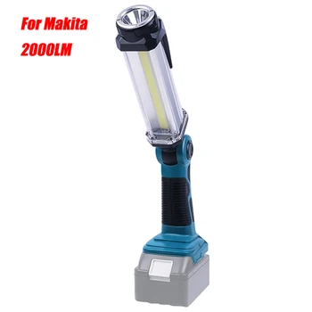 2000LM LED darbo lemputė Nešiojamas lauko žibintuvėlis Kempingo žibintai Vertikalus apšvietimas, skirtas Makita 14.4V-18V Ličio jonų baterija