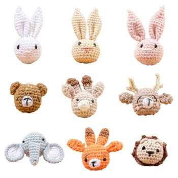 Lovely Crochet Animal Head Designs Teether Toy Toy Baby Pacifier Chain aksesuaras