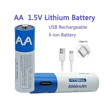 Nauja AA USB įkraunama ličio jonų baterija 1.5V AA 5000mah didelės talpos AA baterija Žaislų laikrodis MP3 grotuvas Termometro klaviatūra