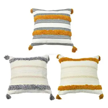 Dropship Marokas Tufted Square Throw Pillow for Case Tribal Boho siuvinėjimas Daugiaspalvis dryžuotas dekoratyvinis pagalvėlės užvalkalas