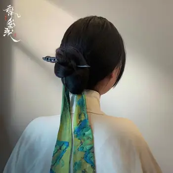 Tradicinis kinų stilius Hanfu plaukų aksesuarai Juodmedis Mediniai plaukų segtukai Suknelė Galvos apdangalai Moterys Ilgas šalikas Spausdinti Plaukų juostos kaspinas