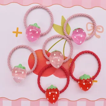 2Pcs/Set Delicate Strawberry Resin Headband Kids Ponytail Holder Scrunchie Baby Hair Accessories Children's Rubber Bands Gift