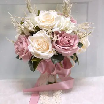 Vestuvių puokštės Balta nuotakos puokštė Šilko gėlės Dirbtinės rožės Vedybų pamergės Vestuvių aksesuarai