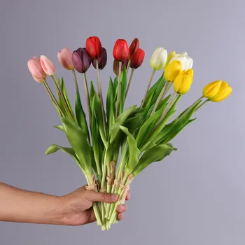 5vnt Dirbtinės gėlės Minkšta tulpė Netikra gėlė Real Touch namų sodo stalas Vestuvių dekoravimo modeliavimas 5 galvų tulpių puokštė