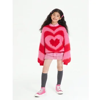 Mergaičių megztinis Ruduo ir žiema 2023 Nauji vaikai Sutirštinti ir šilti megzti marškiniai dideliems vaikams Laisvalaikio žieminiai drabužiai
