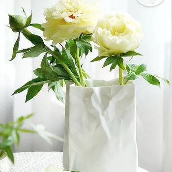 Popierinio maišelio formos vaza džiovintoms gėlėms Kūrybinis namų dekoras Modernaus stiliaus biuro darbalaukio aksesuarai Paprasta sodo dekoravimo dovana
