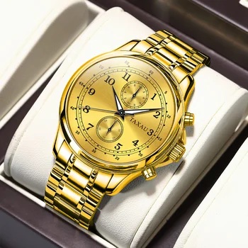 TAXAU Gold Prabangus madingas laikrodis vyrams Verslas Nerūdijančio plieno Man kvarciniai rankiniai laikrodžiai Relogios Masculino