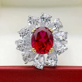 9K Auksinis moteriškas žiedas Pagrindinis akmuo sintetinis rubinas ir vice akmuo Mosang deimantinis žiedas Vestuvės/jubiliejus/Valentino dovana