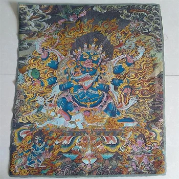 Palankus Thangka,tantrinis budizmas, siuvinėjimas,juodo aukso šeši ginkluoti Mahagala,Išskirtinis buitinis religinis dekoratyvinis paveikslas