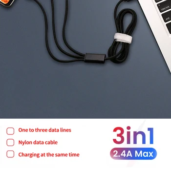 3 in 1 USB C į mikro USB tipo C PD kabelis, skirtas iPhone 13 12 Xiaomi Huawei Honor mobilusis telefonas nailono laidas kelių kištukų įkrovimo laidas