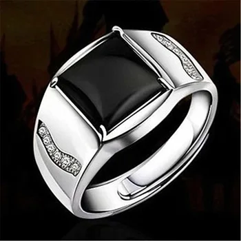 Vyrų dominuojantis žiedas vyriškas žiedas atidaromas reguliuojama korėjietiška versija lygus kvadratinis juodas perlas gyvas burnos žiedas