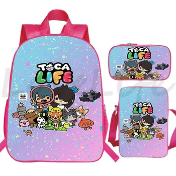 Toca Life World kuprinės mokyklinis krepšys 3vnt/komplektas Vaikų kuprinė Mergaitės Anime knygų krepšys Toca Boca Kids mokyklinis krepšys 3D Spausdinti kuprinė