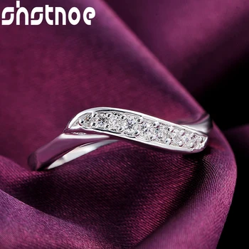 SHSTONE 925 sterlingų sidabro cirkono geometrinis sukimo žiedas moterims Sužadėtuvių vestuvių žavesys Mados vakarėlis Papuošalai Gimtadienio dovana