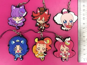 6vnt/lot Pretty Cure Precure Original Japanese anime figūrėlė guma Silikono saldaus kvapo mobiliųjų telefonų pakabukai/raktų pakabukas/dirželis G951