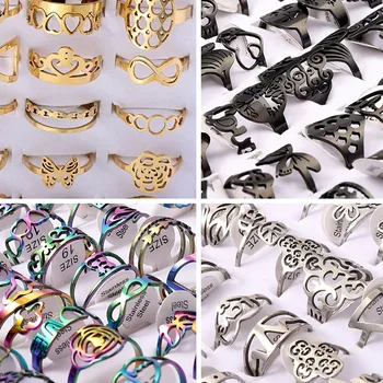 20pc Vintage Mixed Styles Titanium Steel Ring Stainless Steel Pairs Ring for Women Men Jewelry Random Size 6/7/8/9/10