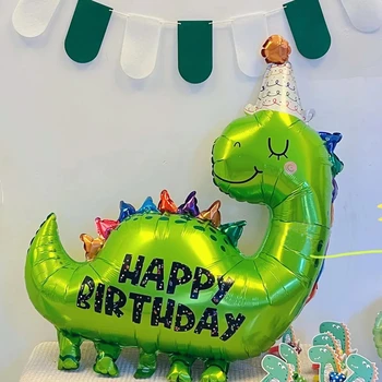 1pc Animacinio filmo kepurė Gimtadienio kepurė Žalias dinozauro aliuminio plėvelės balionas Gimtadienio šventės scenos išdėstymas tiekia balionus