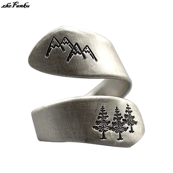 Simple Ladies Ring Green Tree Mountain Forest Brushed Wedding Ring Ladies Party Jewelry Creative Finger Opening Ring