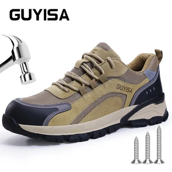 GUYISA Darbo batai Apsauginiai batai Plieninis pirštas Dydis 37–45 Ruda Anti daužymasis ir dūrimas Super minkštas dugnas Pėdų apsauga