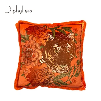 Diphylleia H Style Retro Tiger Bijūnų gėlės Girliandos pagalvės užvalkalas Modernūs apmušalai Prabangus kraštinės kvadratinės pagalvėlės dėklas 45x45cm