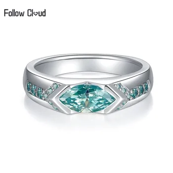 Follow Cloud 1.0ct Blue Green Moissanite Diamond Ring for Women Men 5*10mm Sparkling Enternity Moissanite Band Party Hip Hop
