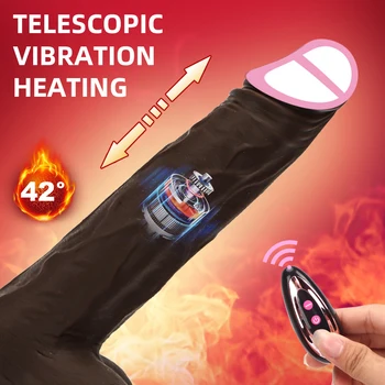 Didžiulis dildo moters vibracijai USB įkrovimas Belaidis vibratorius Teleskopiniai dildo tikroviški varpai su siurbtuku Masturbacijos žaislas