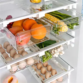 šaldytuvo stalčiaus organizatorius Vaisių daržovių ir kiaušinių šaldytuvo laikymo stovas po lentyna šaldytuvo stalčiaus dėžutė Šviežias laikymas