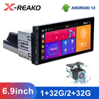 X-REAKO Universalus 1din Automobilių radijas Android 12 Multimedijos grotuvas 6.9 colių jutiklinis ekranas 1 Din Automobilio stereofoninis vaizdas GPS navigacija NO DVD