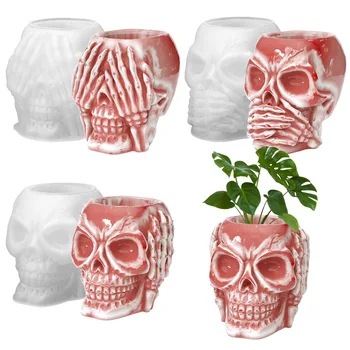 Cover Eye Skull Shape Flowervazonas Cemento liejimo formos silikonas Rankų darbo epoksidinės dervos sodintuvas Žvakių stiklainis Pelėsis Helovino betono vazos forma