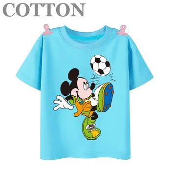 Kickball anime Mickey Mouse Fashion Cotton Summer Vaikų daugiaspalviai animaciniai marškinėliai Apvalus kaklas Trumpomis rankovėmis Disney Print
