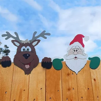 Kalėdos lauko kiemo tvoros dekoracijos Sodo kiemas Menas Xmas Peeping Santa Briedis Pingvinas Sniego senis 