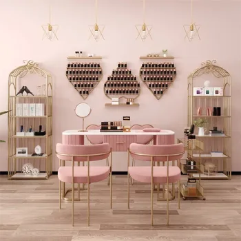 Modernus minimalistinis manikiūro stalas ir kėdės komplektas Lengvas prabangus grožio salonas Nagų stalai Salono baldai Buitinis nagų makiažo stalas