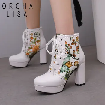 ORCHA LISA Lolita Moteriški aulinukai Apvalus kojų pirštų blokas Kulnas 9.5cm Platforma 2.5cm Suvarstomas Gėlių mišrus Spalva 48 Saldus pažinčių batas