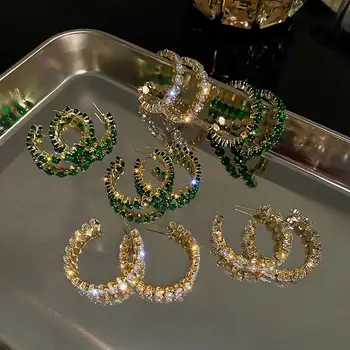 Prabangūs vintažiniai įdėklai CZ lankų auskarai Apvalus žalias cirkono krištolo auskaras moterims Sužadėtuvių vakarėlio pareiškimas Papuošalai