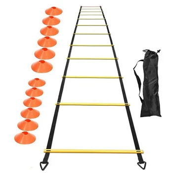 Agility kopėčių komplektas 20Ft reguliuojamos greičio treniruočių kopėčios su 12 futbolo treniruočių disku futbolo, sporto treniruotėms