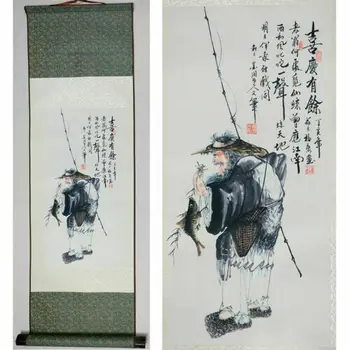 Namų dekoras Kinų šilko slinkties paveikslas Žvejo žvejybos paveikslas