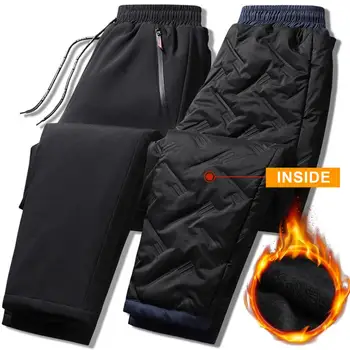 Sustiprintos kišeninės siūlės Kelnės Šiltos kelnės Šiltos jaukios vyriškos žieminės sportinės kelnės su elastinėmis juosmens kišenėmis Idealiai tinka bėgiojimo mankštai