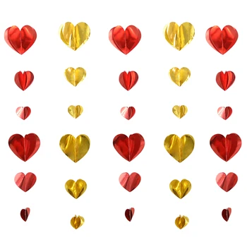 1.8M 3D Širdies formos girlianda Blizgantis popierius Kabantis reklamjuostės vėliava Raudonas auksas Valentino dienos vestuvių puošybos pakabukas
