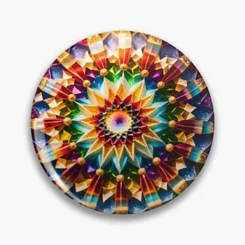 A Round Rainbow Coloured Sparkly Mandala Soft Button Pin Gift Metal Creative Collar Sagėlė Papuošalų mylėtojas Atlapinis smeigtukas Mados kepurė