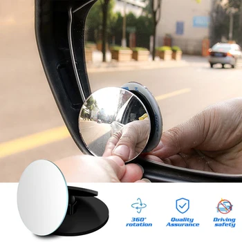 360 laipsnių HD aklosios zonos veidrodis Reguliuojamas galinio vaizdo išgaubtas automobilio atbulinės eigos plataus kampo plataus kampo transporto priemonės stovėjimo be apvadų įrankis
