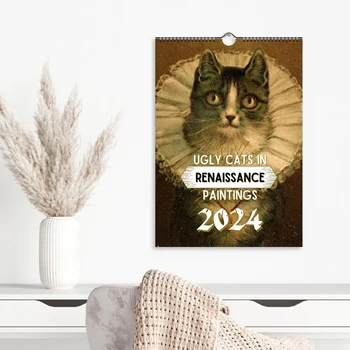 2024 Bjauri katė Renesanso kalendorius 12 mėnesių kačių laiko planavimo kalendorius 29x21cm Naujovė Dovana draugams