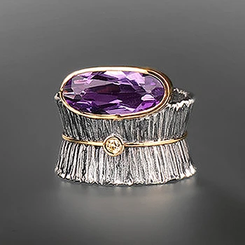 Fashion Naujo dizaino žiedai moterims Sužadėtuvių vakarėlis Vintažinis violetinis cirkonis medžio žievės žiedas Gaudymas 2019 papuošalai O4M292