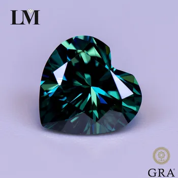 Moissanite Stone Primary Color Emerald Green Heart Cut Gemstone Lab Grown Diamond for Charms Moteriški papuošalai su GRA sertifikatu