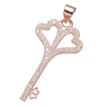 Reikmenys papuošalams Bijoux Zircon Heart Key Charms For Necklace Women Copper Micro Pave Floating Charms Wholesale Berloques