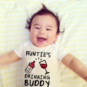 Baby Girl Boy Clothes Auntie's Drinking Buddy Baby Shirt Aunt Shower Gift Pregnancy Announcement Baby Newborn Clothes Apranga