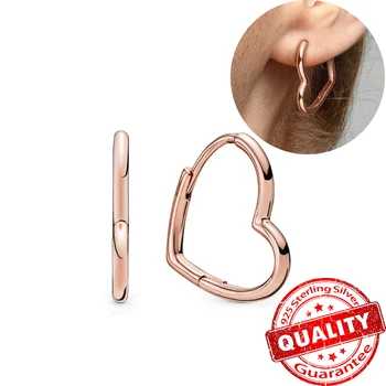 Trend Original 925 Sterling Silver Rose Gold Asymmetrical Heart Hoop auskarai moterims Fashion Zircon CZ Earing Hoop papuošalai