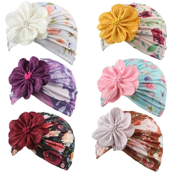 Baby Indian Turban Caps Floral Print Toddler Beanie Cap For Boy Girl Baby Kids Head Wraps Headwear Kids Accessories Bondnet