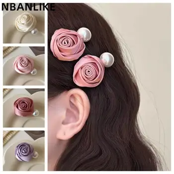 Korėjietiško stiliaus išskirtinis rožių žiedų plaukų segtukai Saldaus šilko satino perlas Barrettes galvos apdangalas