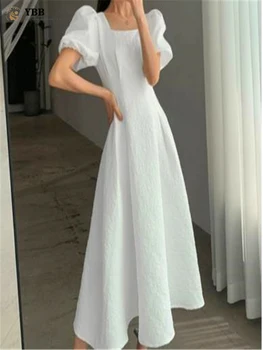 2023 Moteriška balta suknelė Nauja vasariška laisvo dydžio suknelė Elegantiška mada Pūstos rankovės Lieknas Moteriškas vintažinis sijonas Vakarėlis Oficialus vestido